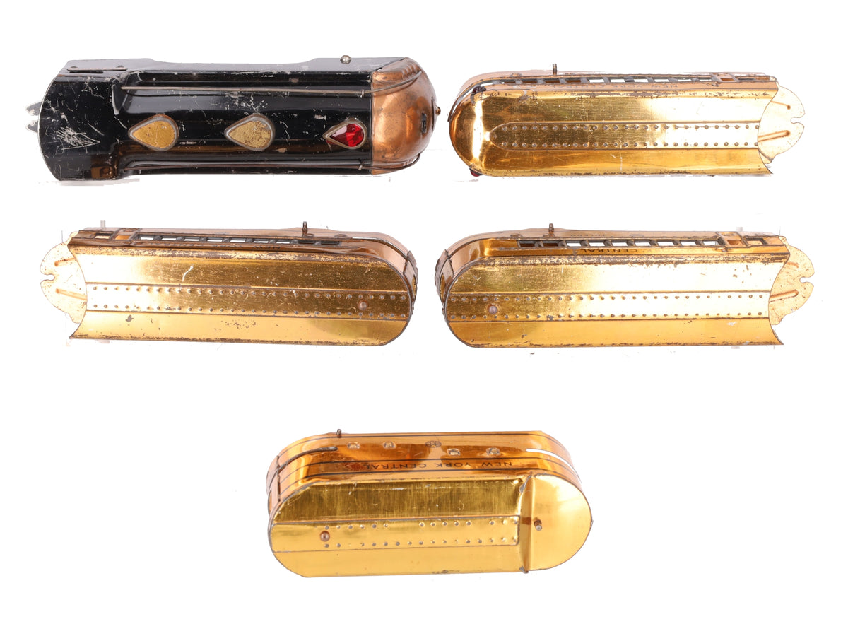 Marx O Vintage Mercury New York Central Tinplate Copper Passenger Train Set VG