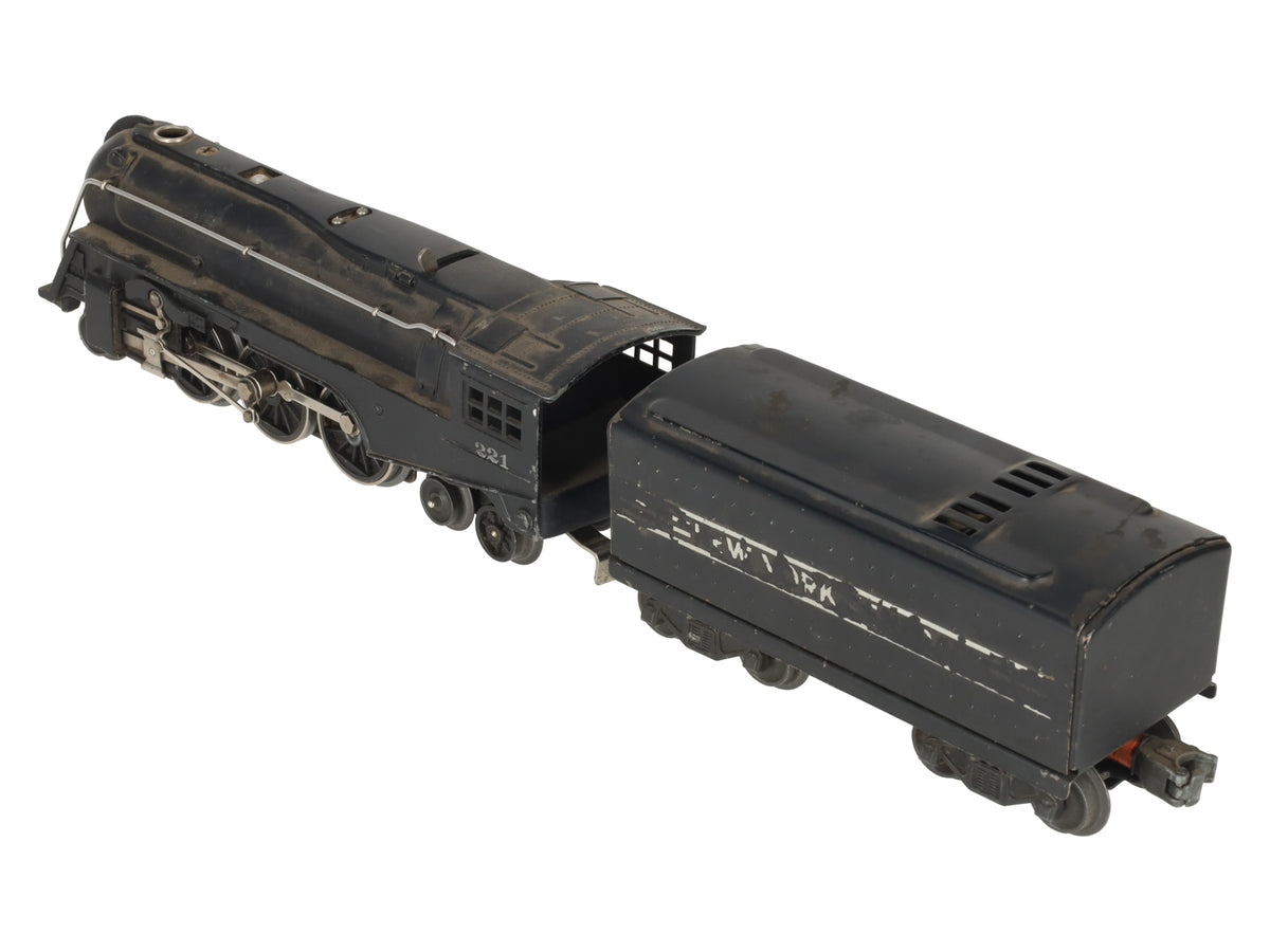 Lionel 221 Vintage O NYC Dreyfuss Black 2-6-4 Steam Locomotive & 221W VG