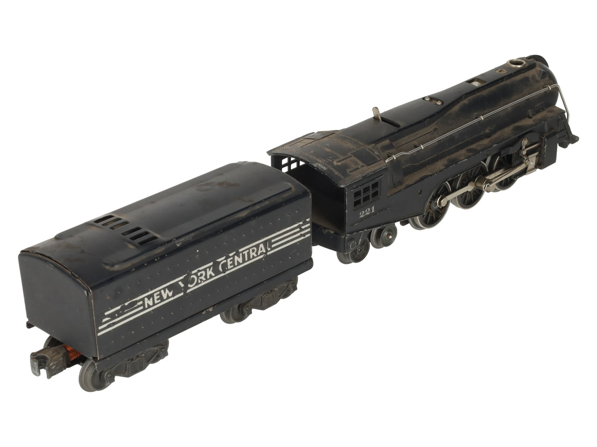 Lionel 221 Vintage O NYC Dreyfuss Black 2-6-4 Steam Locomotive & 221W VG