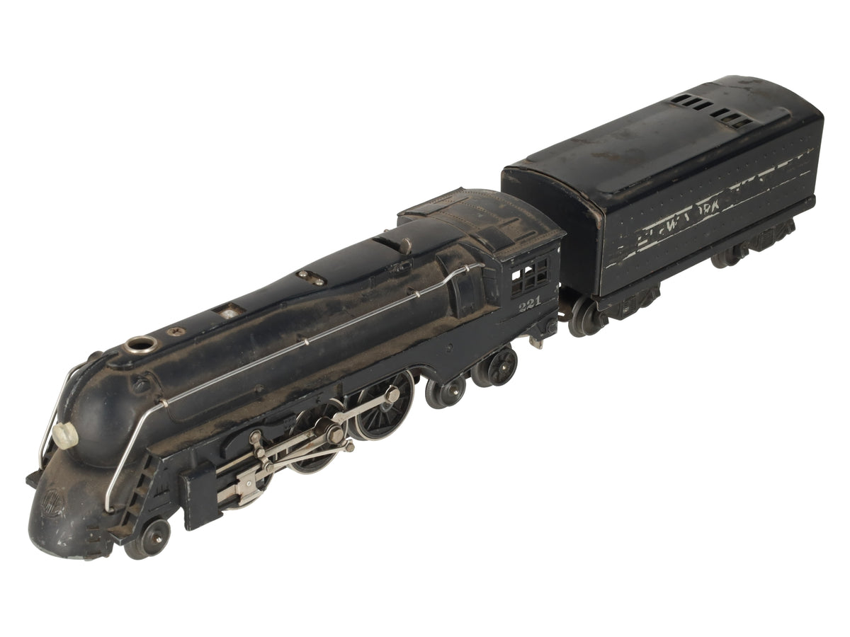 Lionel 221 Vintage O NYC Dreyfuss Black 2-6-4 Steam Locomotive & 221W VG