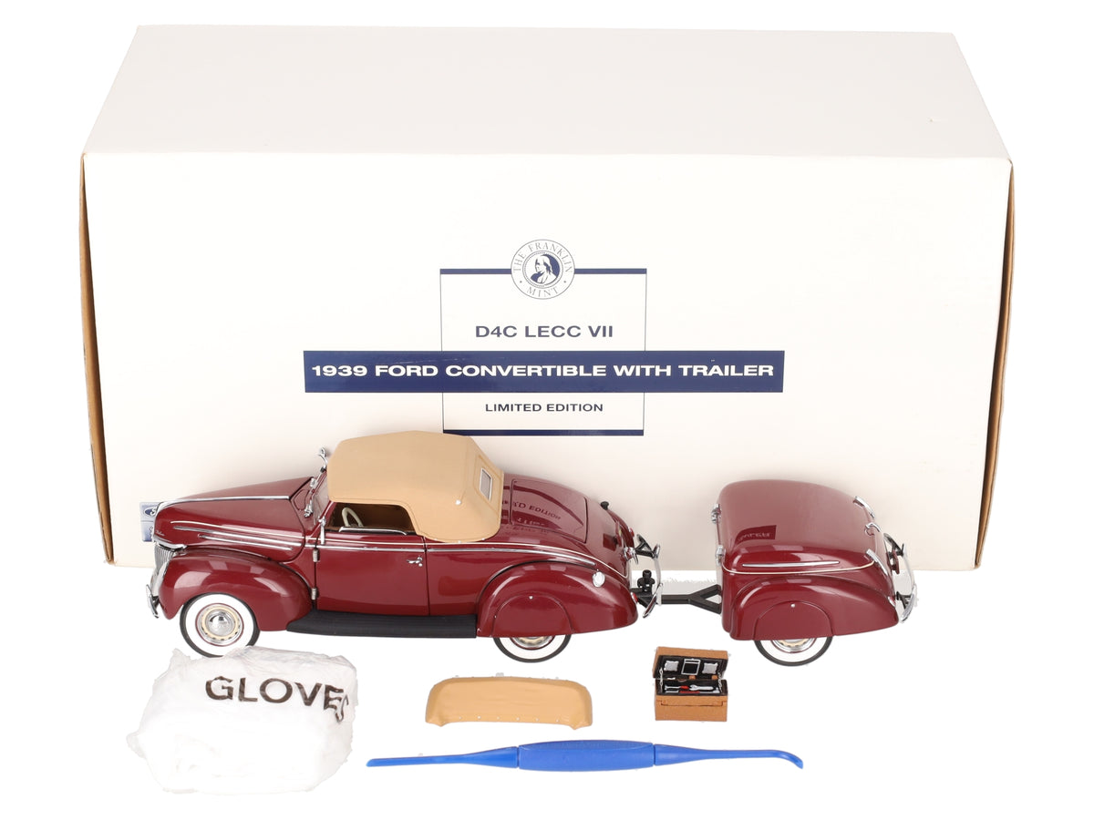 Franklin Mint 1:24 Diecast 1939 Ford Convertible With Trailer D4C EX/Box