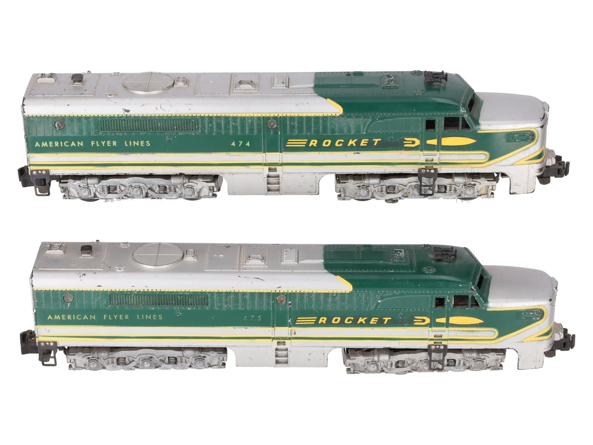 American Flyer Vintage S Rocket PA-1 AA Diesel Locomotive Set: 474 & 475 VG