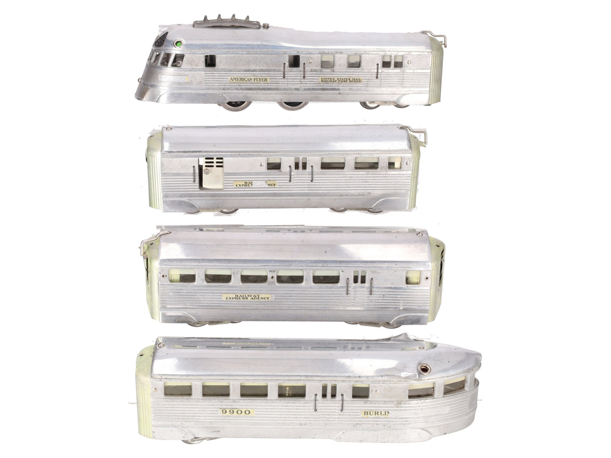 American Flyer 9900 Vintage O 4 Unit Burlington Pioneer Zephyr Set VG/Box