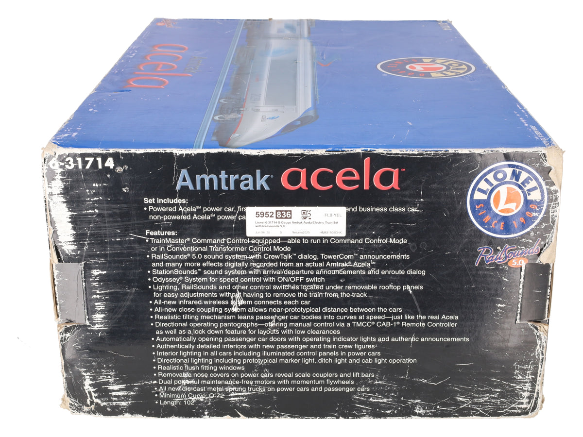 Lionel 6-31714 O Gauge Amtrak Acela Electric Train Set with Railsounds 5.0 VG/Box