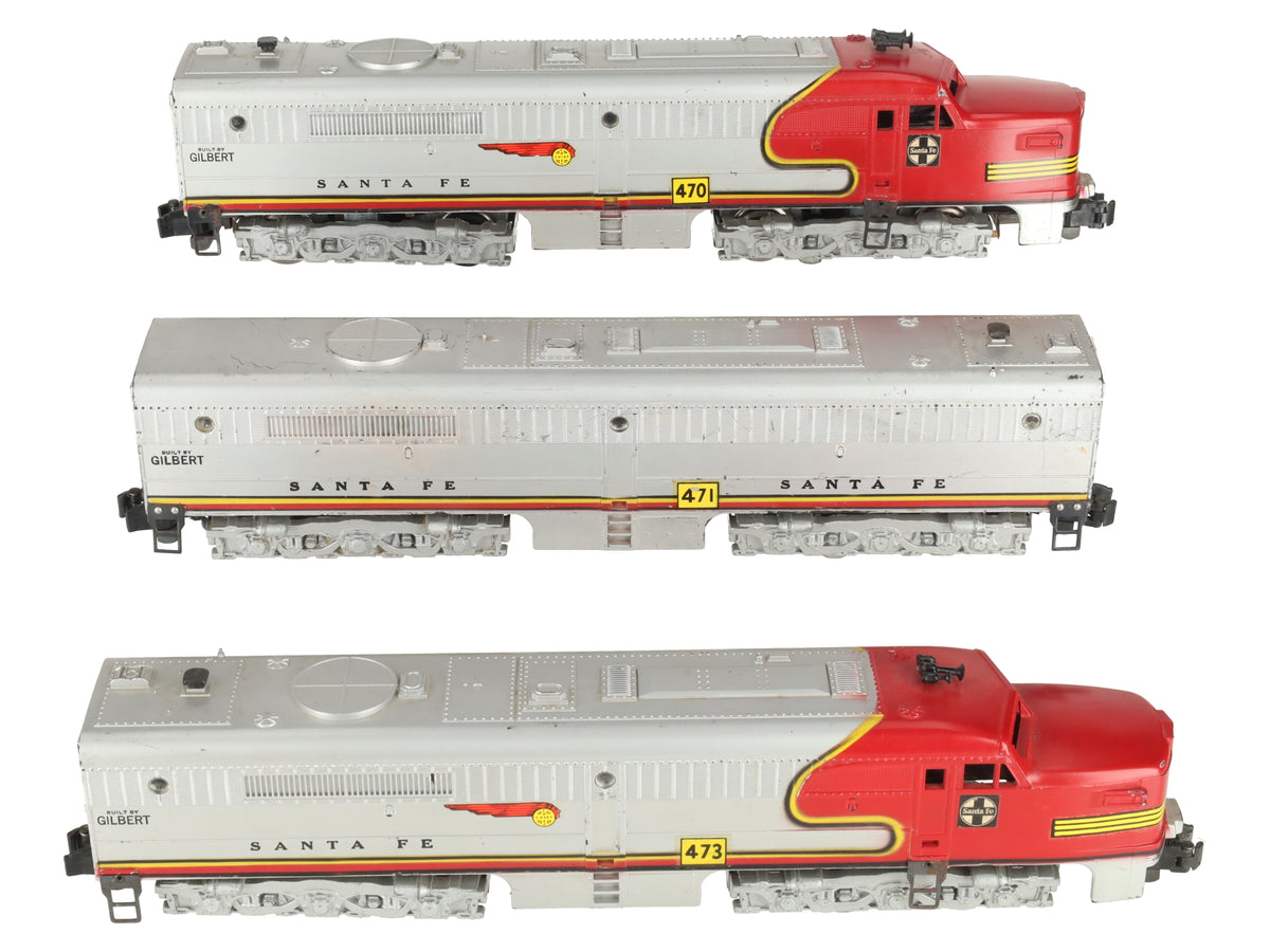 American Flyer 470/471/473 Vintage S Santa Fe ABA Diesel Locomotive Set VG