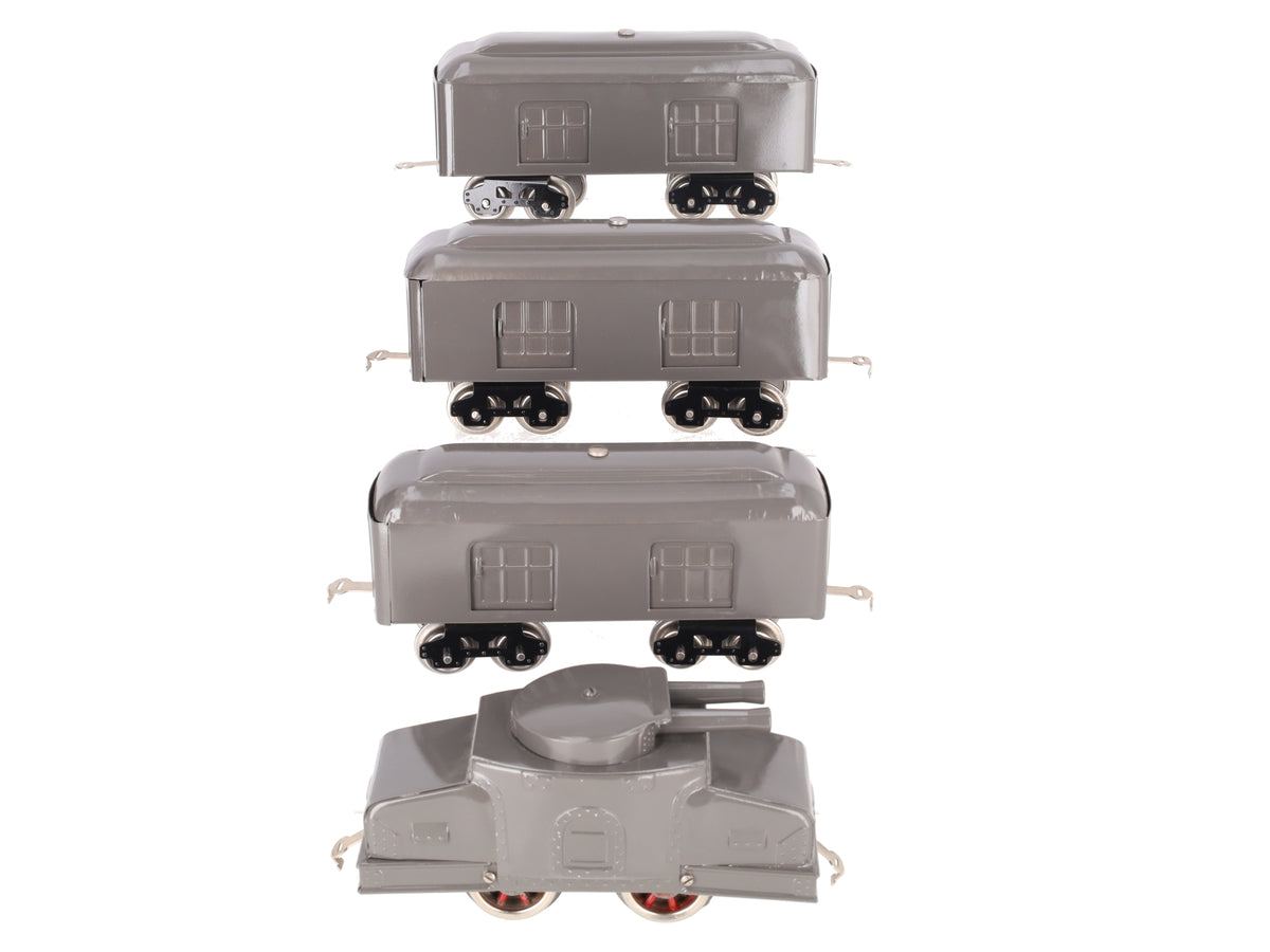 Lionel 203 Vintage O Armored Locomotive (Gray) - RARE w/ Passenger Cars