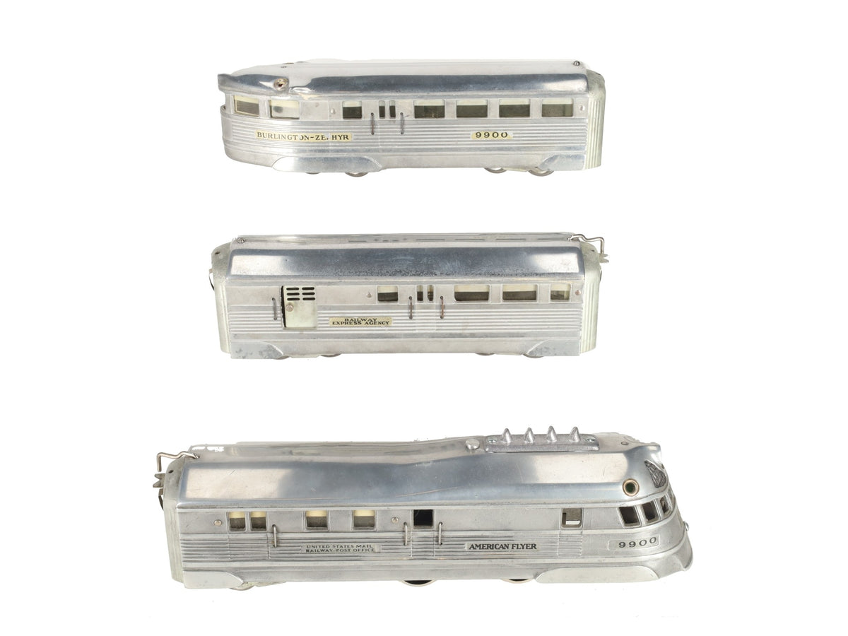 American Flyer 9900 Vintage O Burlington Pioneer Zephyr Set VG