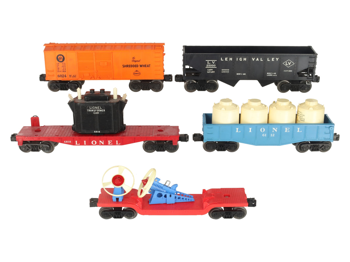 Lionel Vintage O Gauge Train Cars 6024, 25000, 6818, 6112, 3349 [5] VG