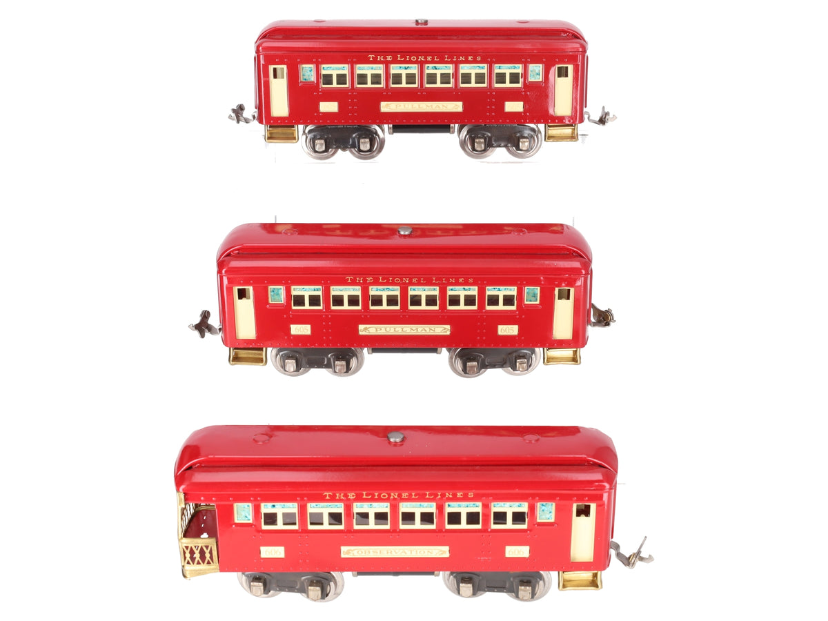 Lionel O Gauge Prewar Custom Tinplate Pullman Passenger Cars #605,605,606 [3]