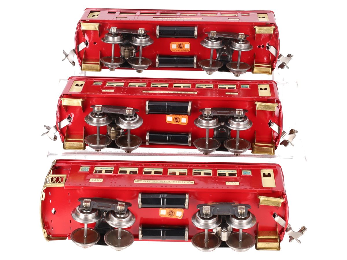 Lionel O Gauge Prewar Custom Tinplate Pullman Passenger Cars #605,605,606 [3]