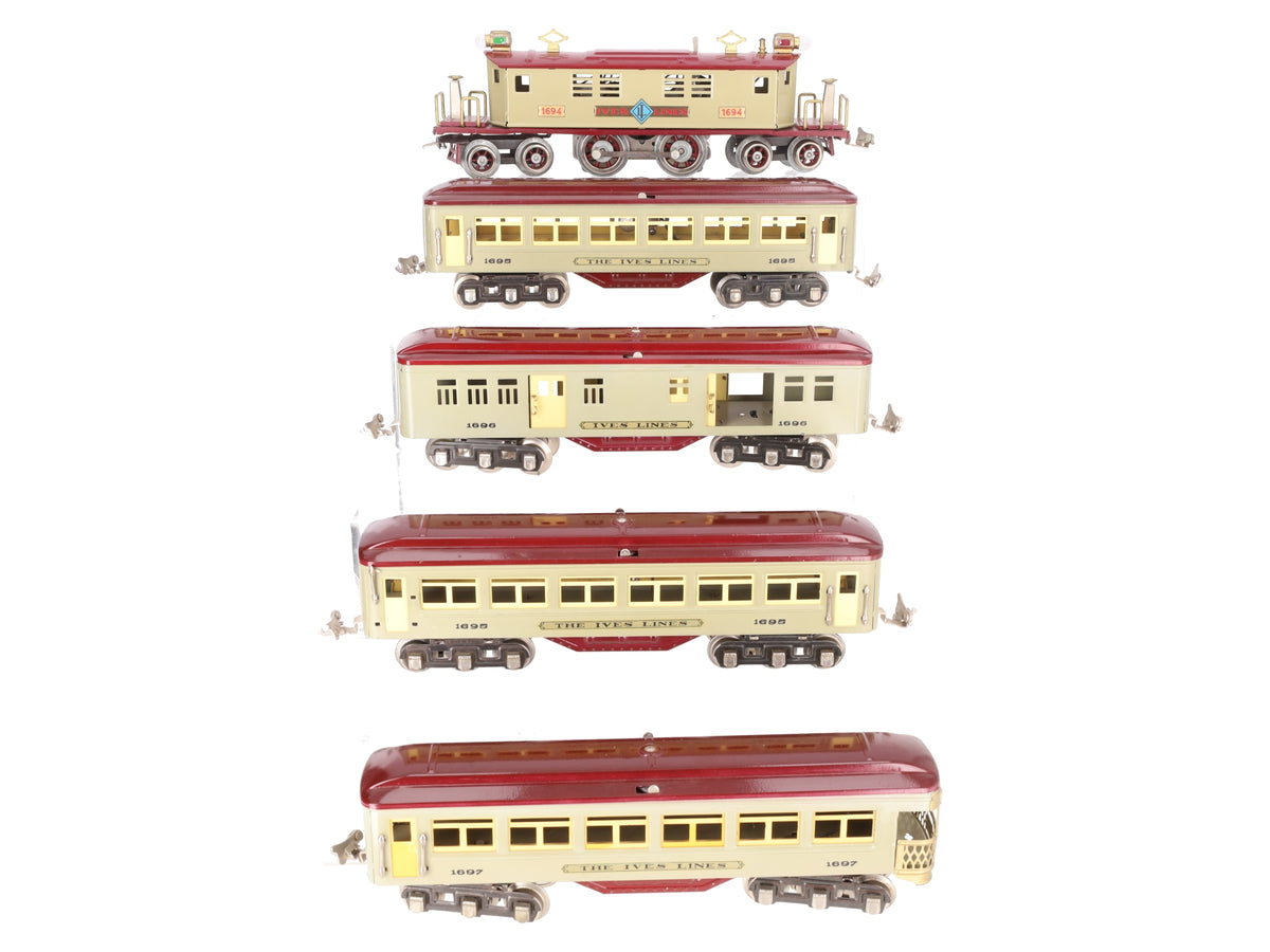 Williams O Reproduction Ives Lines Electric Locomotive & Passenger Cars (5)