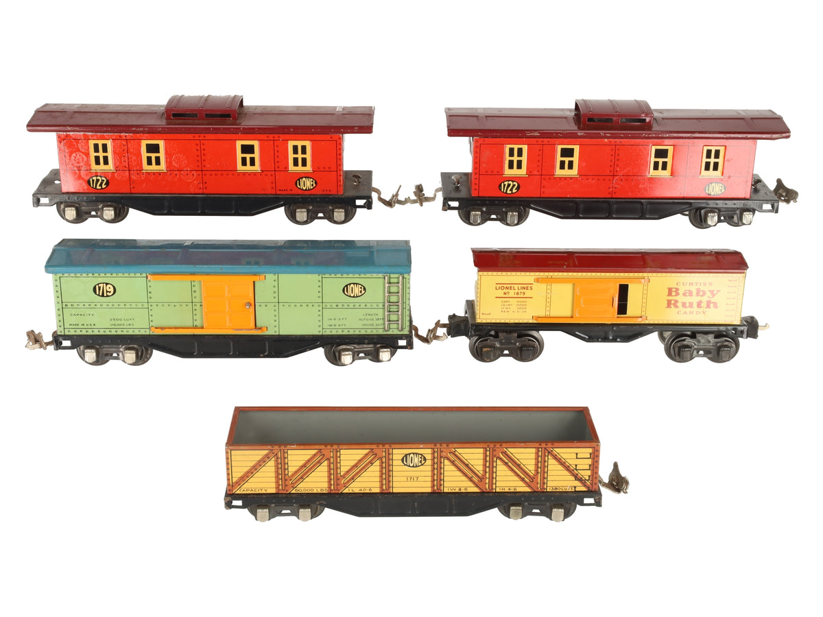 Lionel Vintage O Prewar Tinplate Freight Cars 1679, 1717, 1719, 1722 [5] VG
