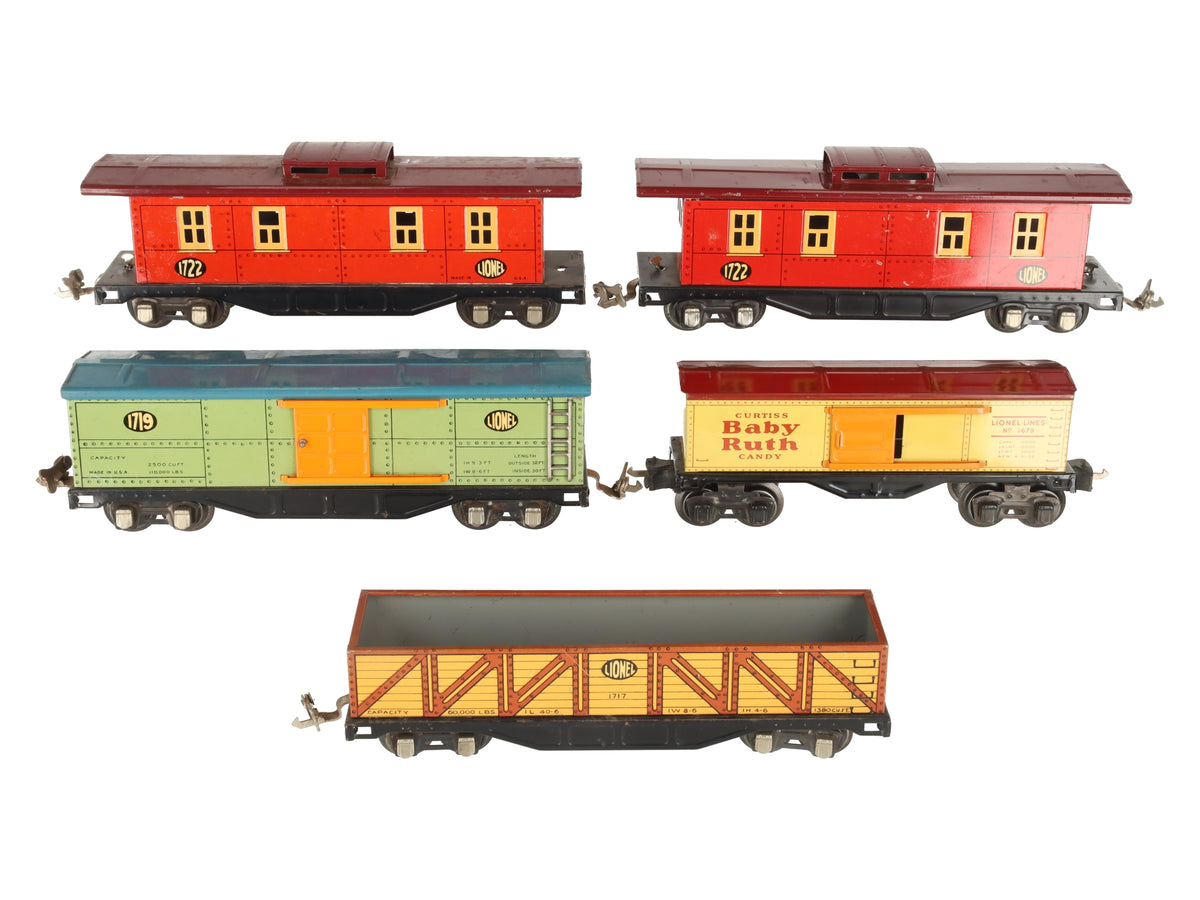 Lionel Vintage O Prewar Tinplate Freight Cars 1679, 1717, 1719, 1722 [5] VG