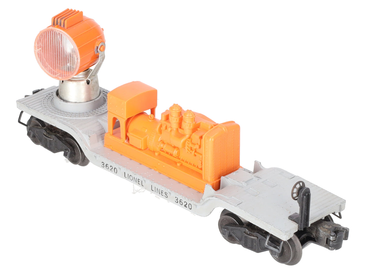 Lionel 3620 Vintage O Operating Searchlight Car Orange Searchlight - RARE! VG