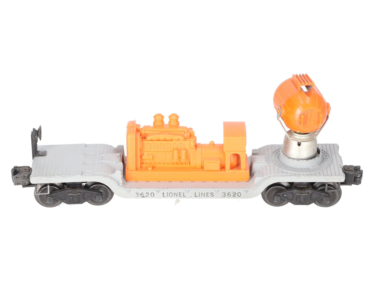 Lionel 3620 Vintage O Operating Searchlight Car Orange Searchlight - RARE! VG