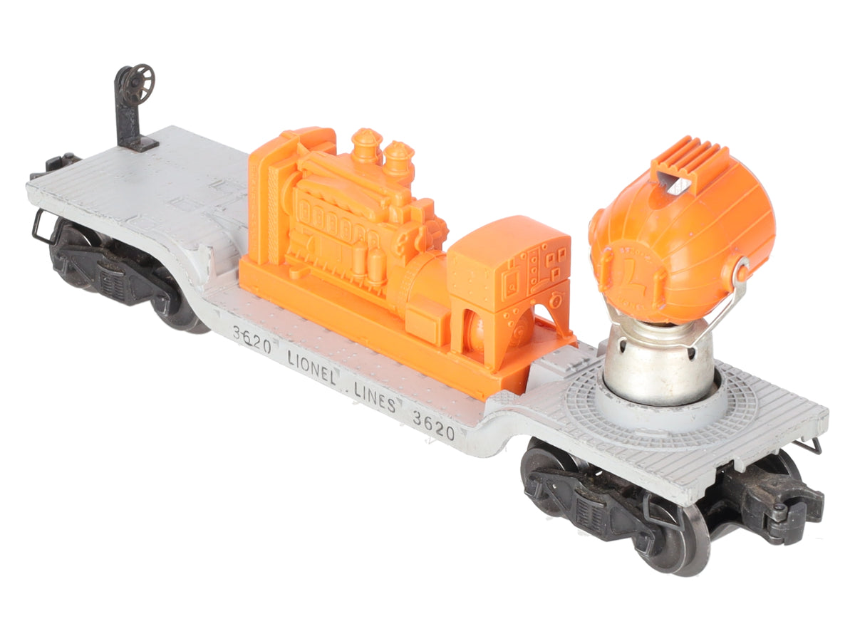 Lionel 3620 Vintage O Operating Searchlight Car Orange Searchlight - RARE! VG
