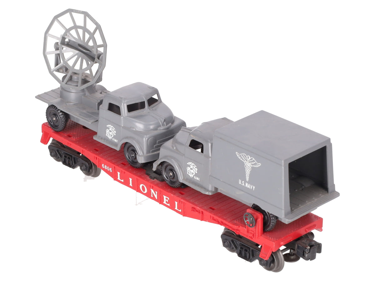 Lionel 6806 Vintage O Flatcar w/ Pyro USMC Tank & Medical Box Truck VG