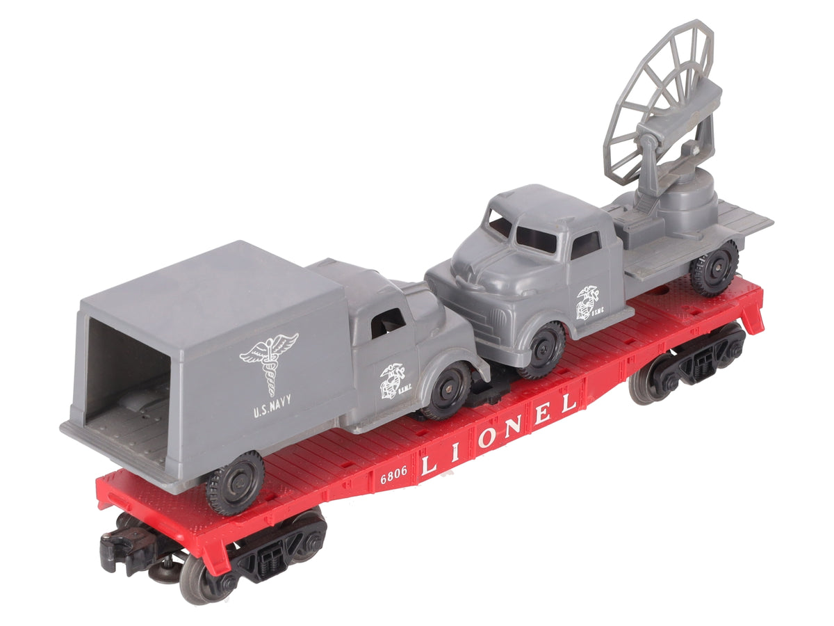 Lionel 6806 Vintage O Flatcar w/ Pyro USMC Tank & Medical Box Truck VG