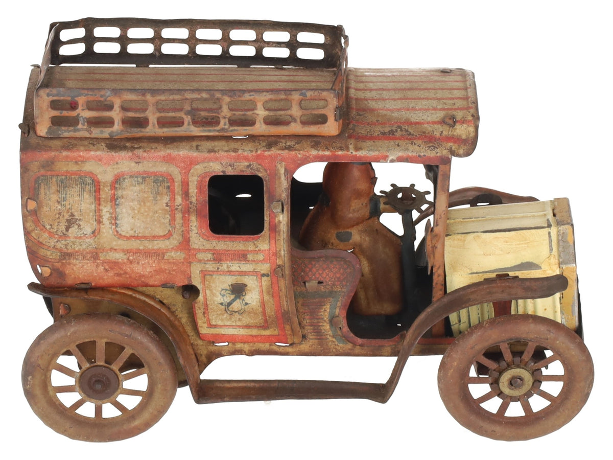 Orobr Prewar Vintage Tinplate Limousine/ Taxi Wind-Up Car W/ figure