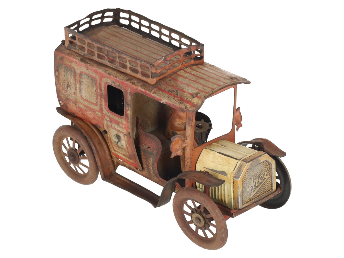 Orobr Prewar Vintage Tinplate Limousine/ Taxi Wind-Up Car W/ figure