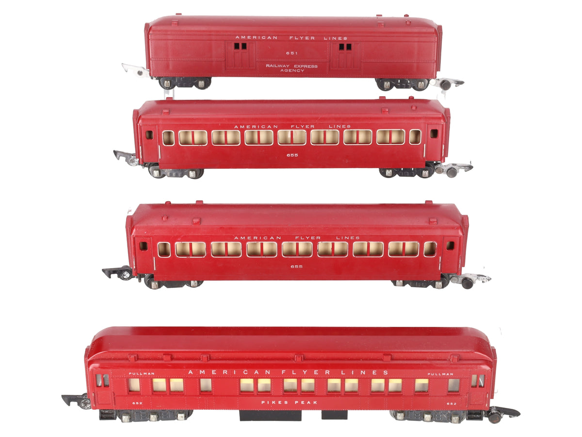 American Flyer Vintage S Gauge AFL Passenger Cars 655, 651, 652 [4] VG/Box