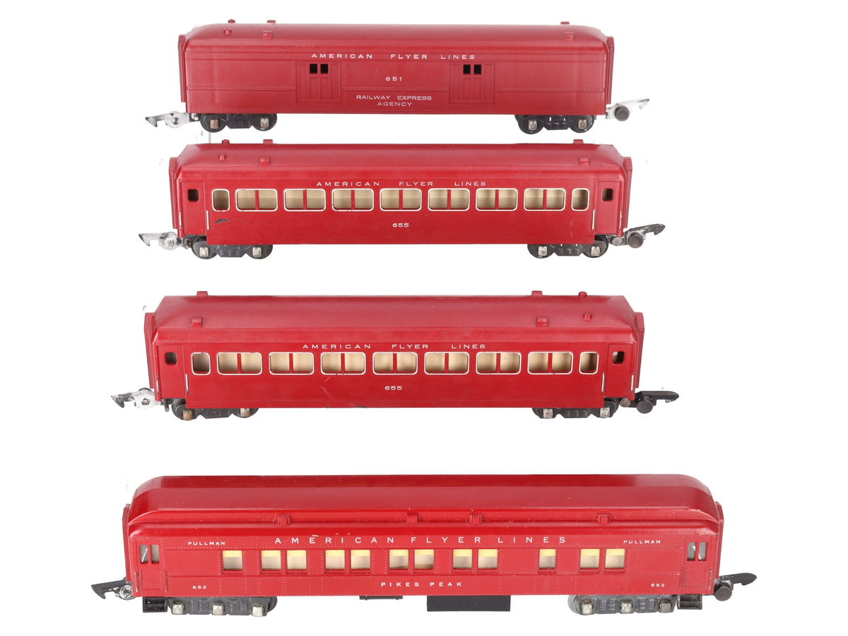 American Flyer Vintage S Gauge AFL Passenger Cars 655, 651, 652 [4] VG/Box