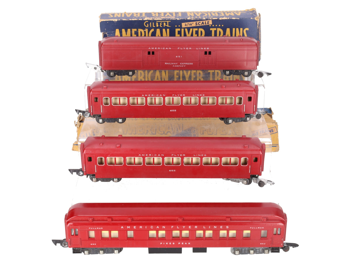 American Flyer Vintage S Gauge AFL Passenger Cars 655, 651, 652 [4] VG/Box