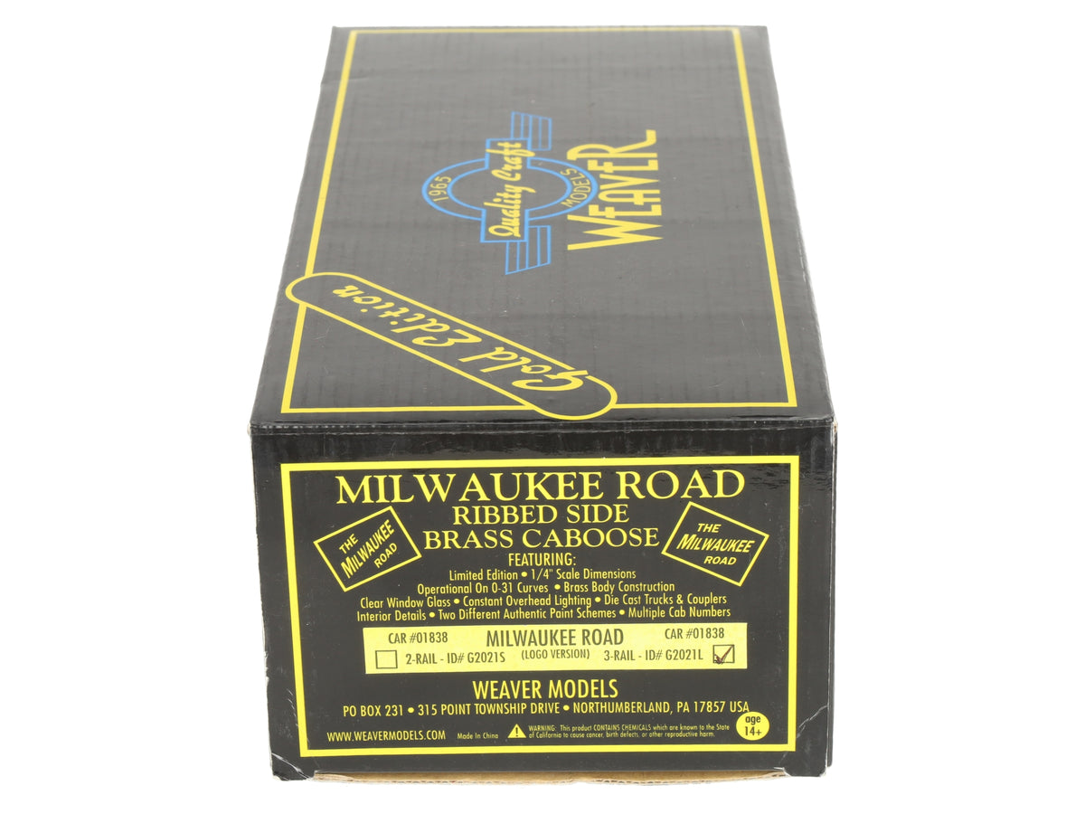 Weaver G2021L O BRASS Milwaukee Road Ribbed Side Brass Caboose #01838 (3-Rail) EX/Box