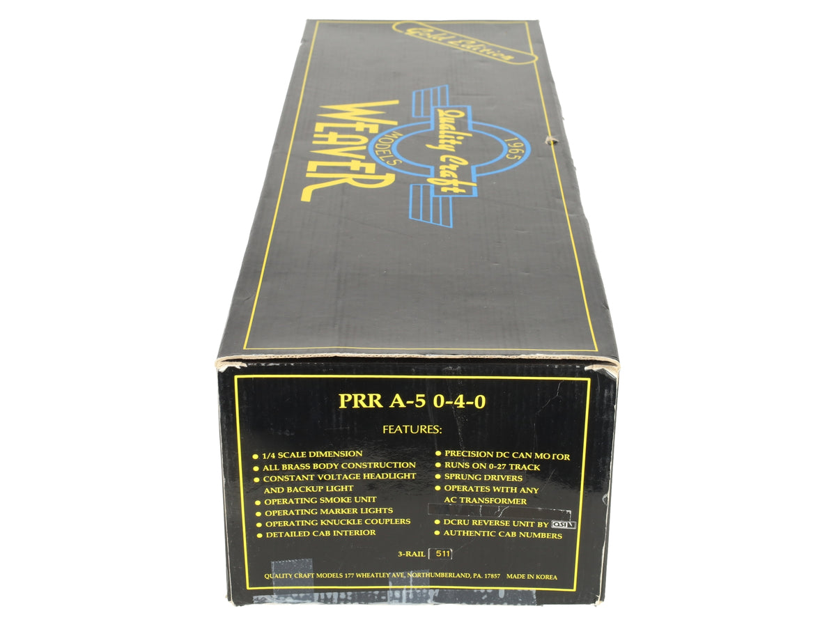 Weaver 511X O Brass PRR A-5 0-4-0 Steam Locomotive & Tender #511 (3 Rail) EX/Box