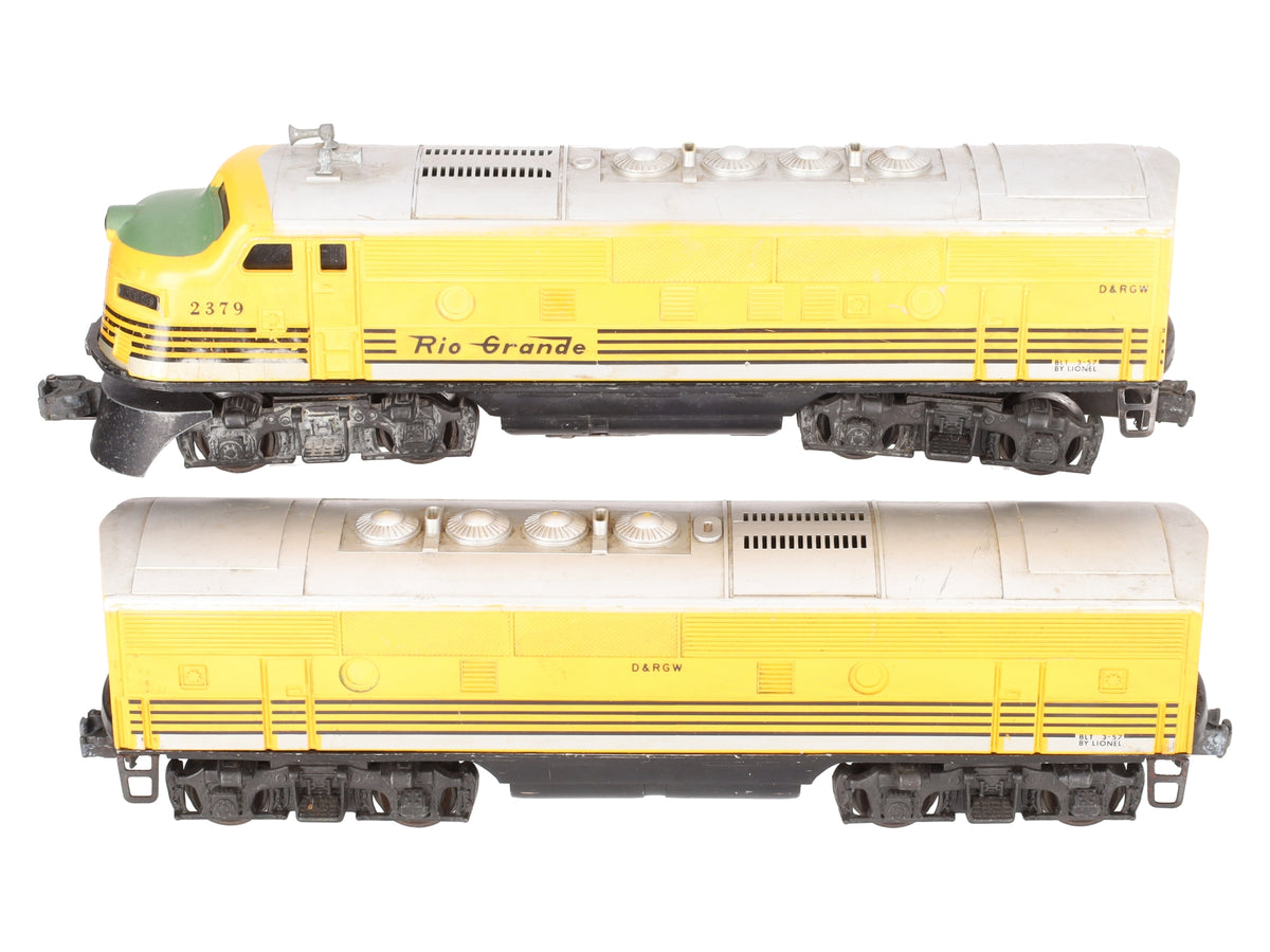Lionel 2379 Vintage O Rio Grande F3 AB Diesel Locomotive Set VG