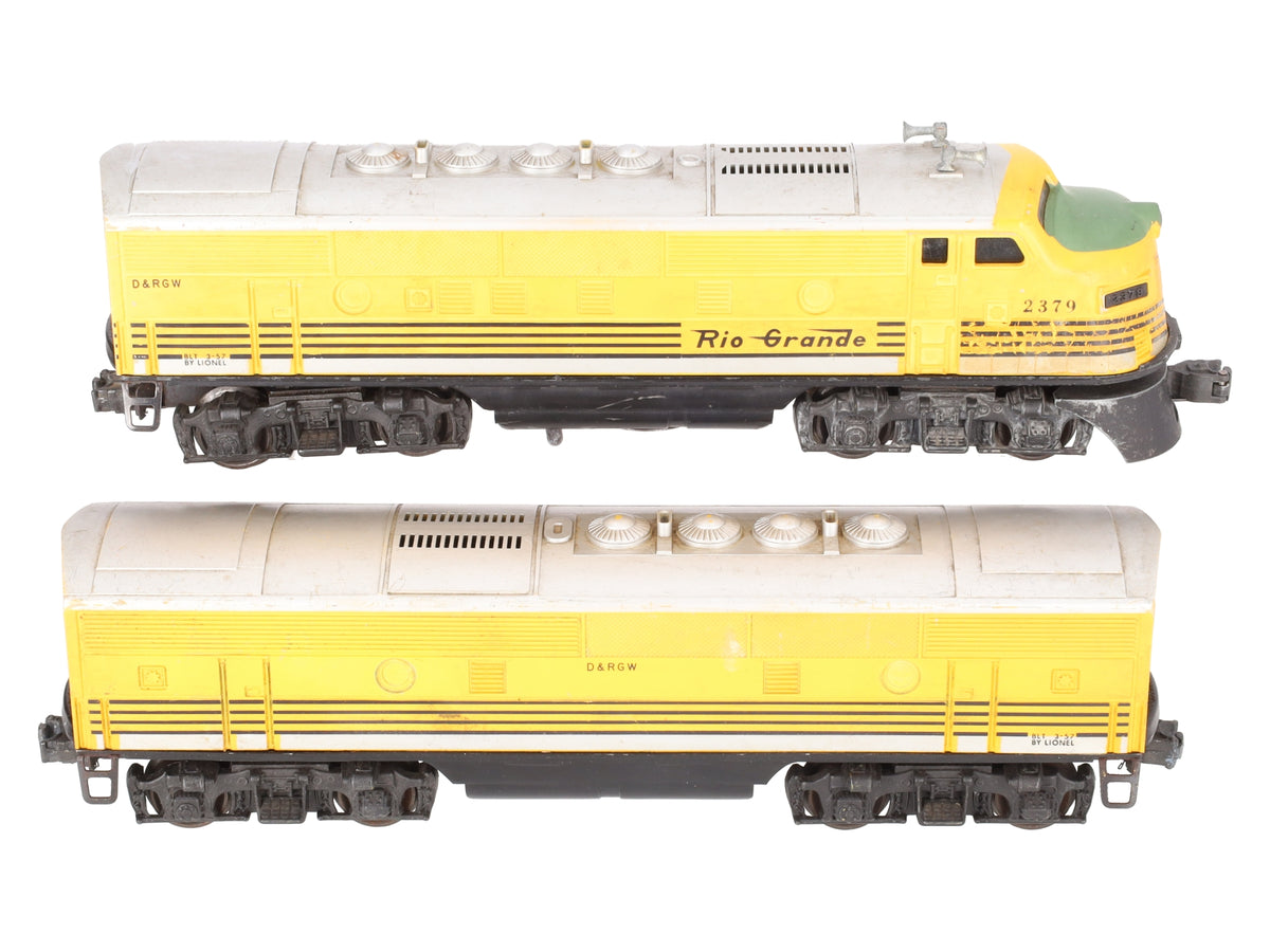 Lionel 2379 Vintage O Rio Grande F3 AB Diesel Locomotive Set VG