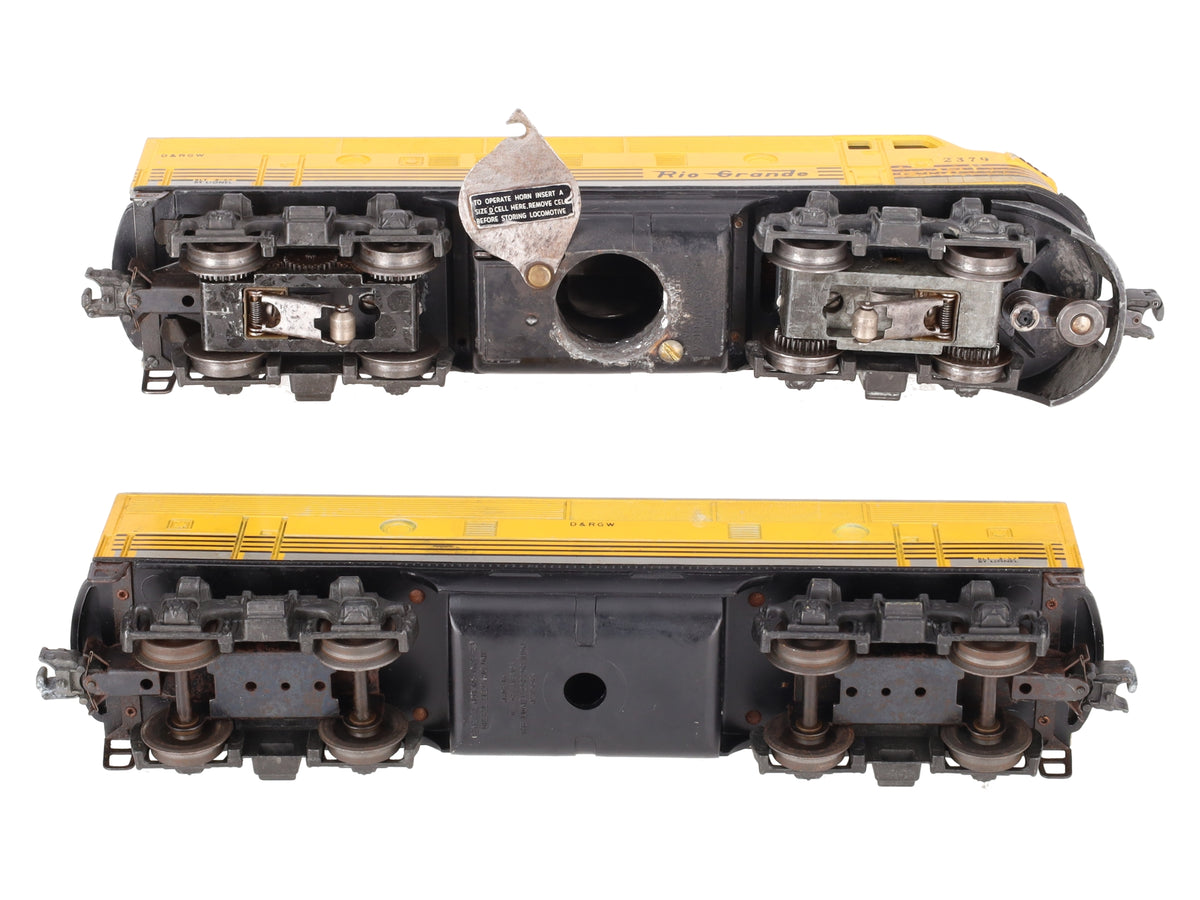 Lionel 2379 Vintage O Rio Grande F3 AB Diesel Locomotive Set VG