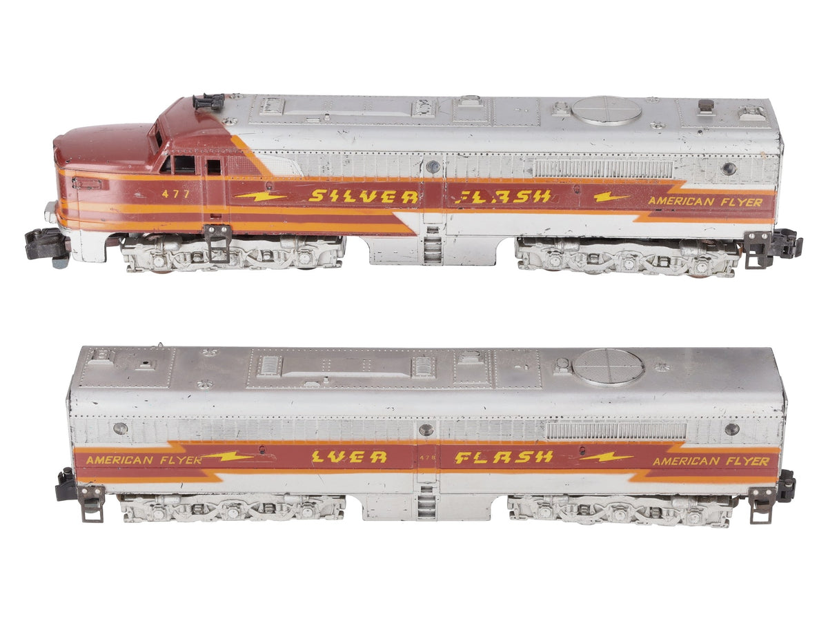 American Flyer 477 & 478 Vintage S Silver Flash PA AB Diesel Locomotive Set VG