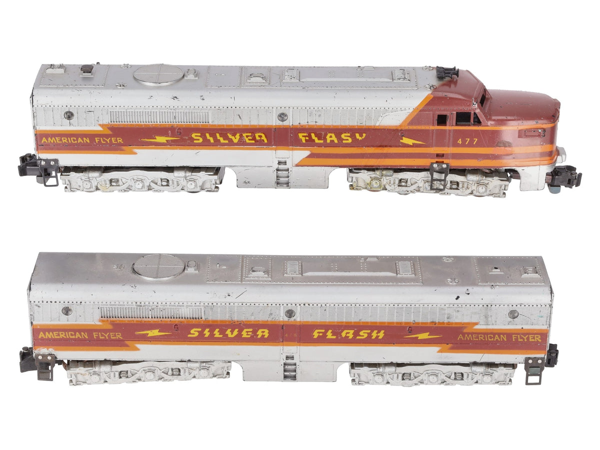 American Flyer 477 & 478 Vintage S Silver Flash PA AB Diesel Locomotive Set VG