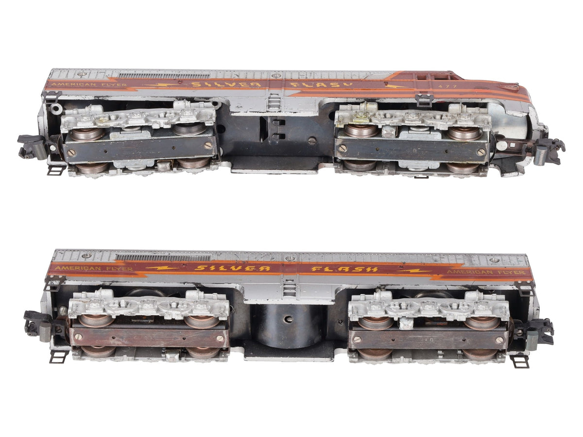 American Flyer 477 & 478 Vintage S Silver Flash PA AB Diesel Locomotive Set VG
