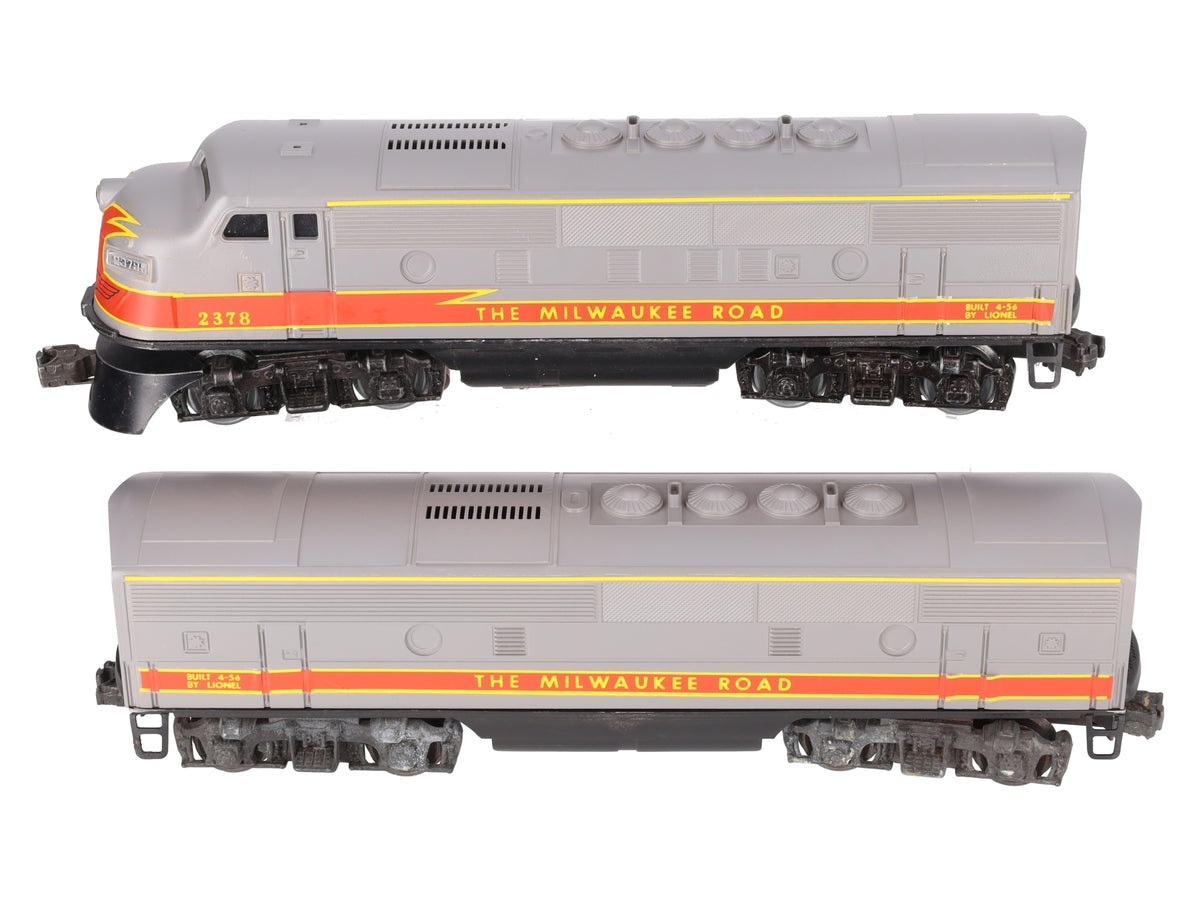 Lionel 2378 O Vintage Milwaukee F-3 AB Diesel Loco Set w/Thin Yellow Stripes