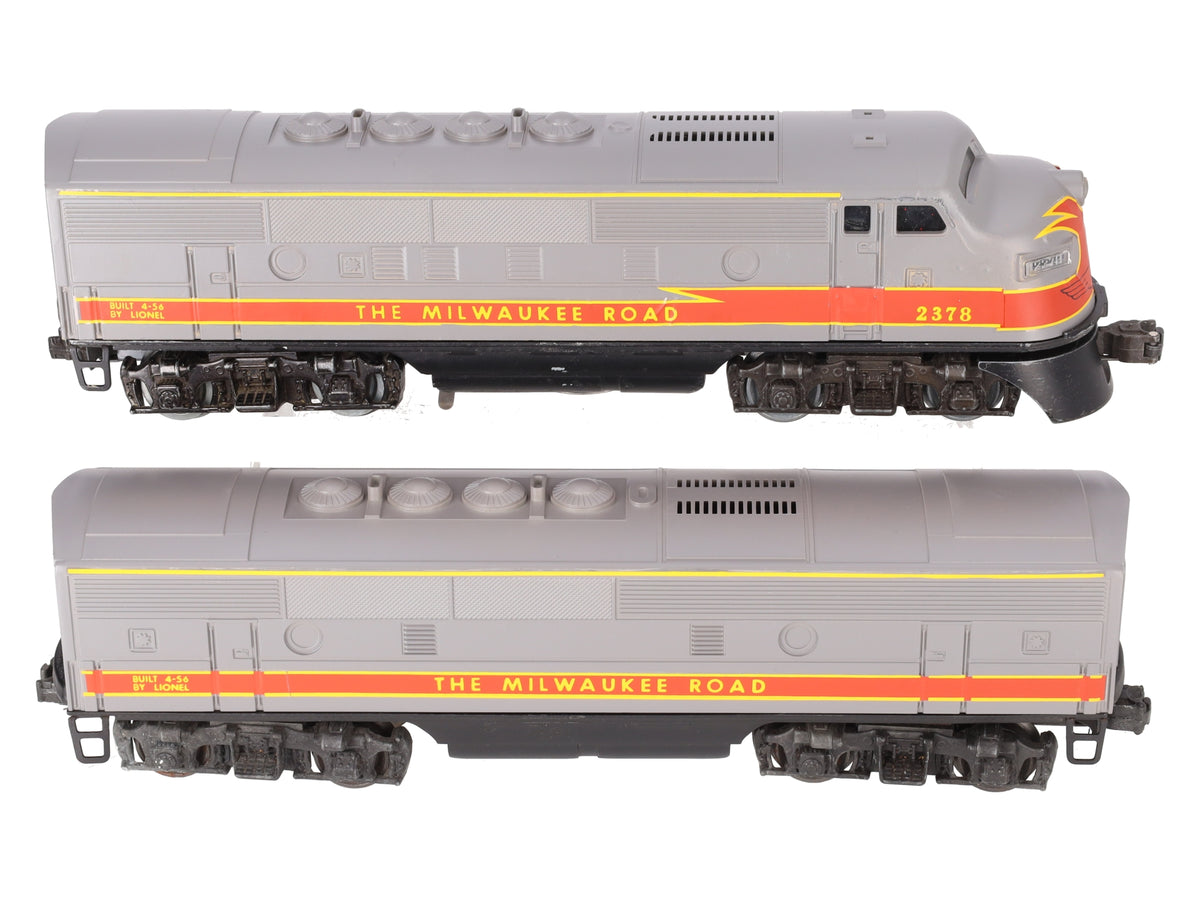 Lionel 2378 O Vintage Milwaukee F-3 AB Diesel Loco Set w/Thin Yellow Stripes