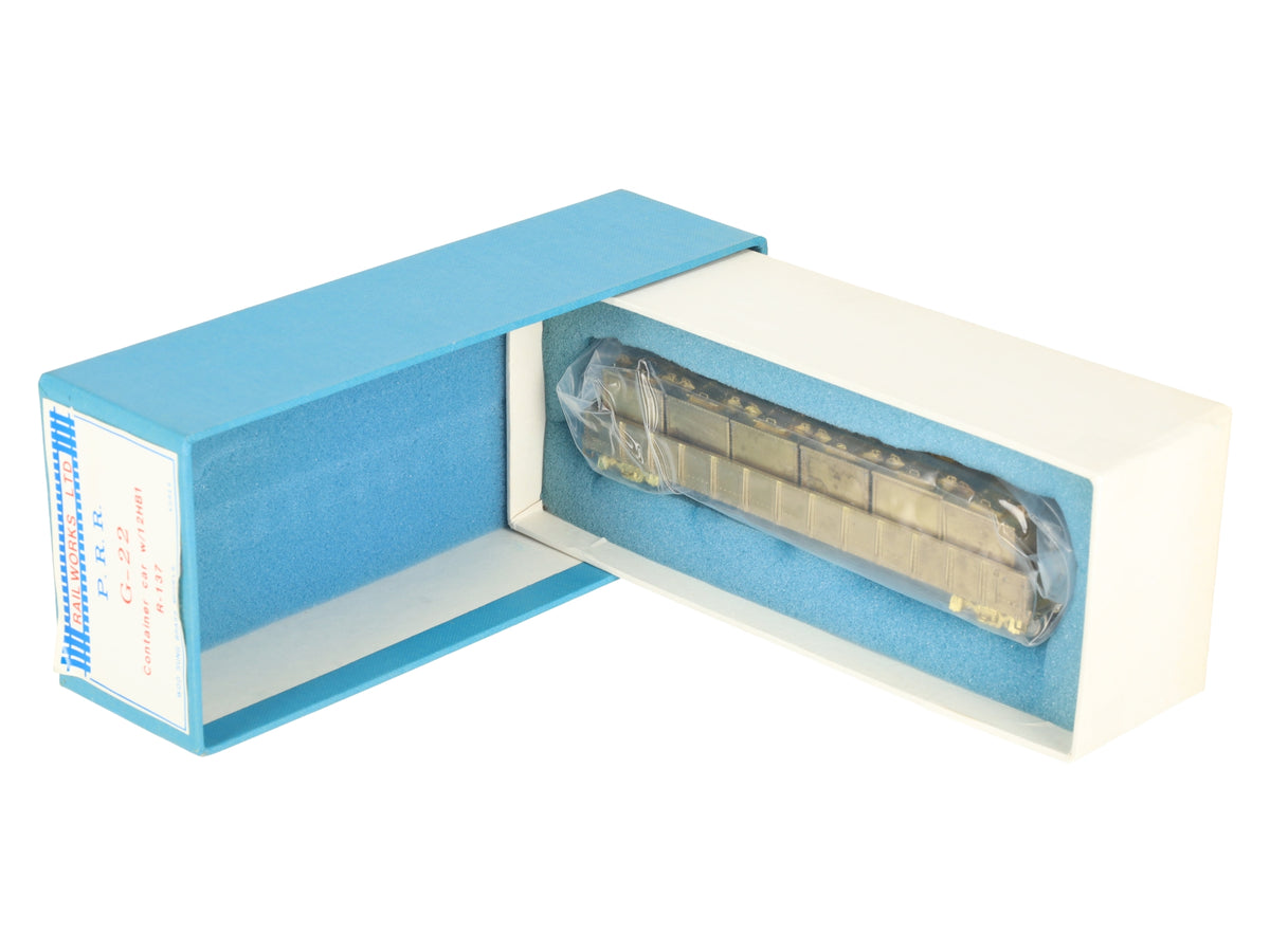 Rail Works R-137 HO Scale BRASS PRR G-22 Container Car w/12HB1-Unpainted VG/Box