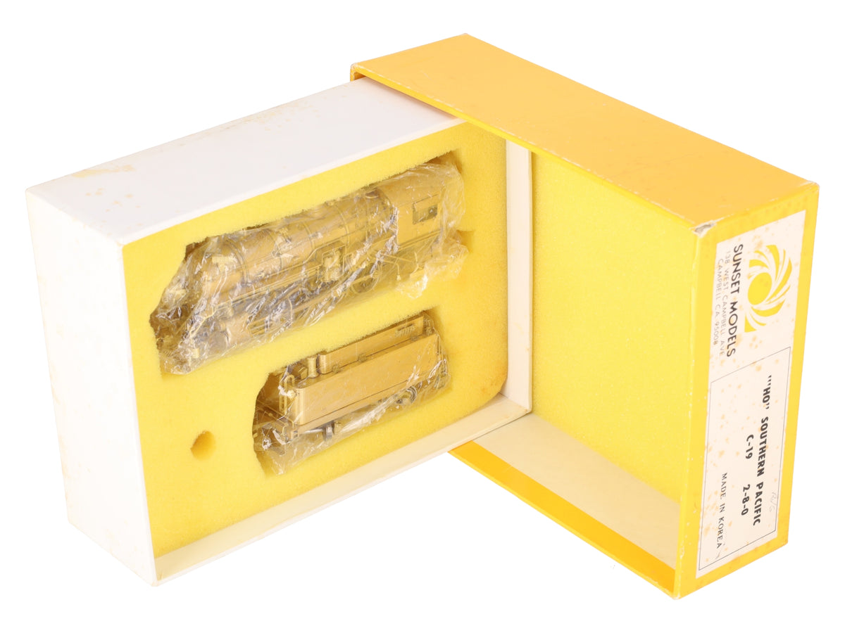 Sunset Models HO Scale BRASS SP C-19 2-8-0 Steam Locomotive & Tender- Unpainted EX/Box