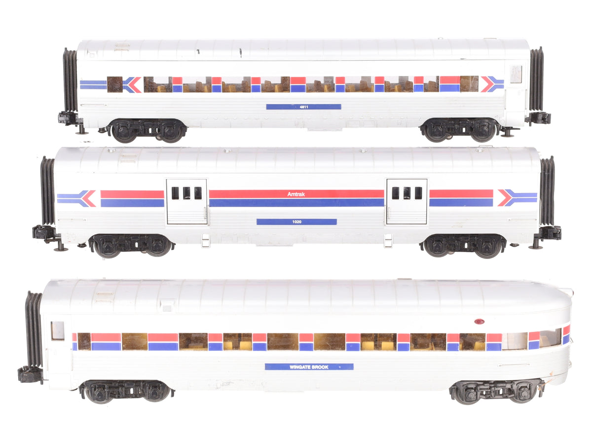 MTH 30-67546 O Gauge Amtrak 60' Streamlined Passenger Car Set- 3 Cars EX