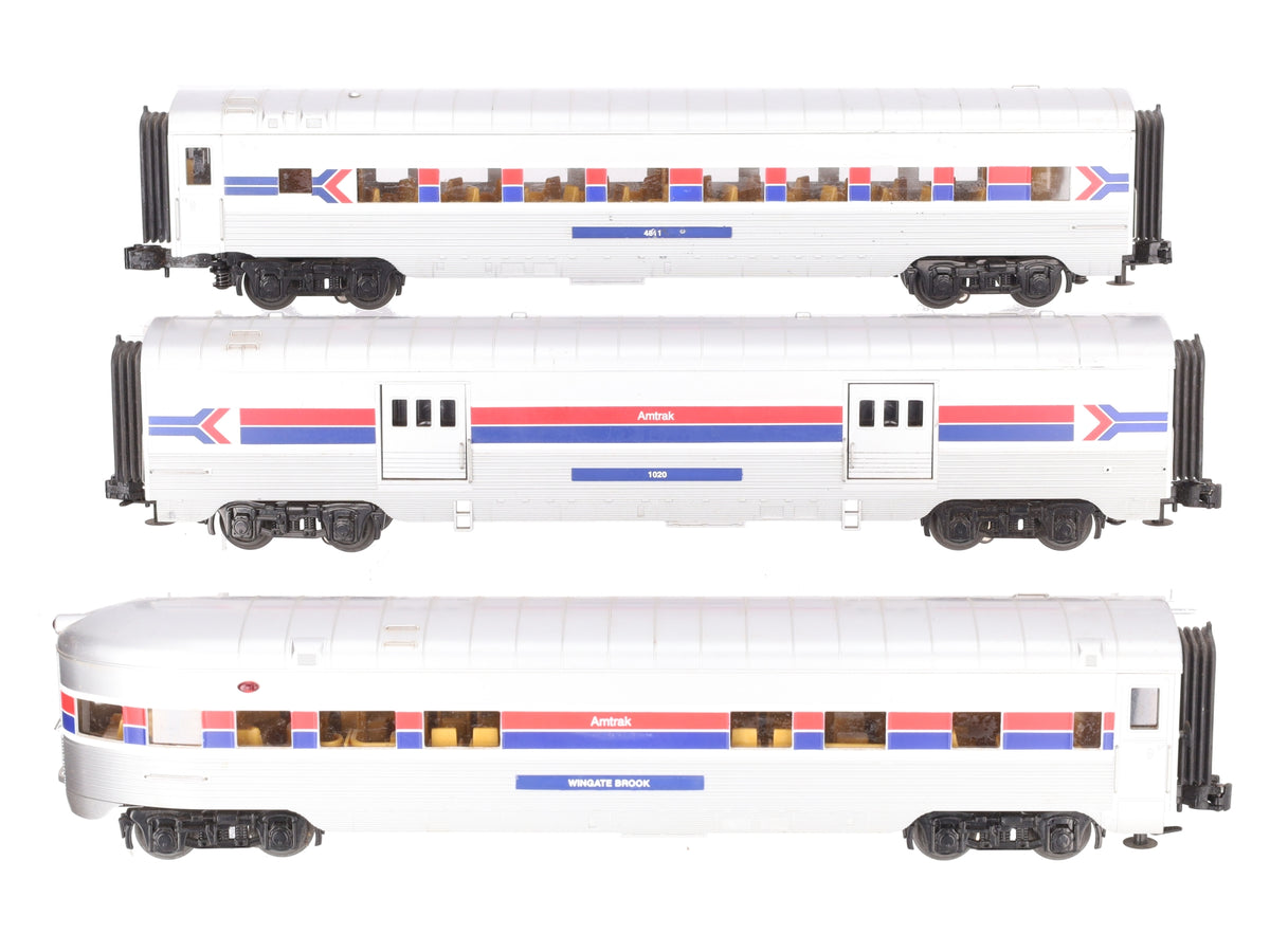 MTH 30-67546 O Gauge Amtrak 60' Streamlined Passenger Car Set- 3 Cars EX