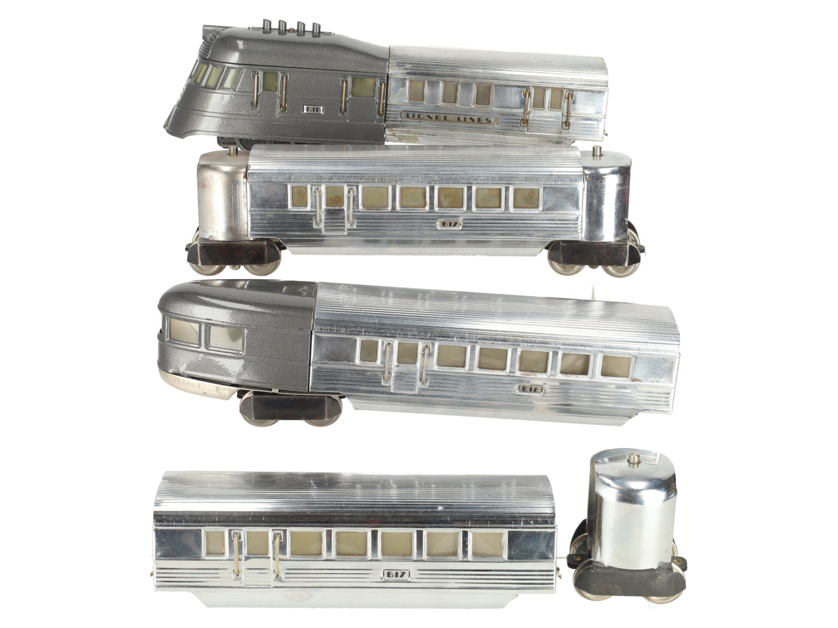 Lionel 267 Vintage O Gauge Flying Yankee Passenger Car Set 616, 617, 617, 618 VG