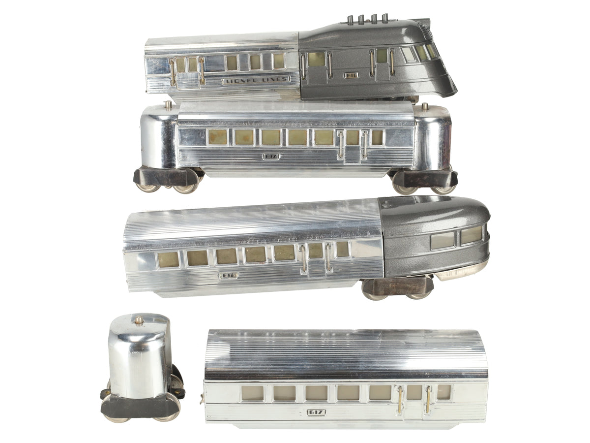 Lionel 267 Vintage O Gauge Flying Yankee Passenger Car Set 616, 617, 617, 618 VG