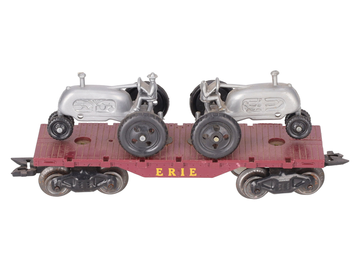Marx Vintage O Gauge Erie Flatcar with Tractors VG