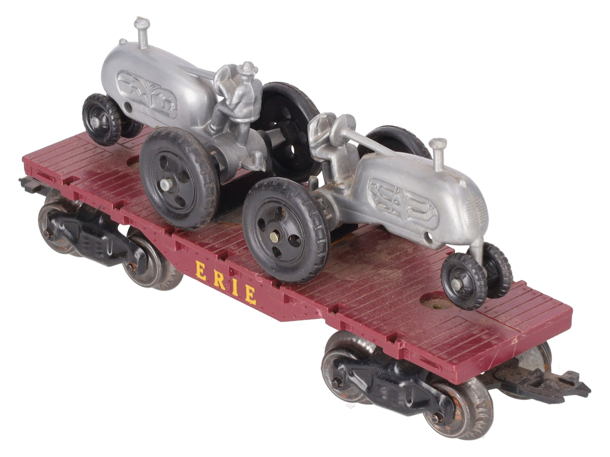 Marx Vintage O Gauge Erie Flatcar with Tractors VG