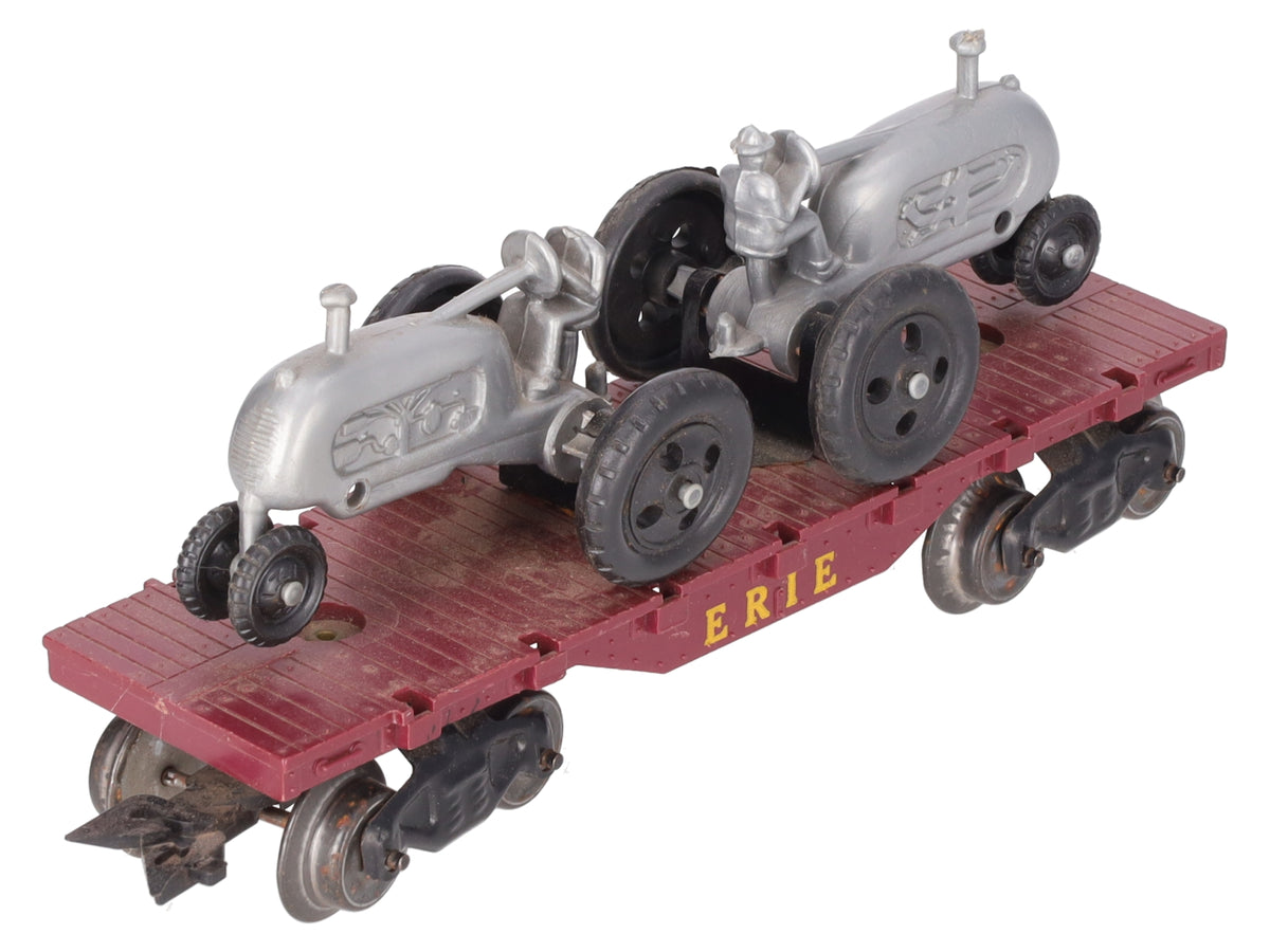 Marx Vintage O Gauge Erie Flatcar with Tractors VG