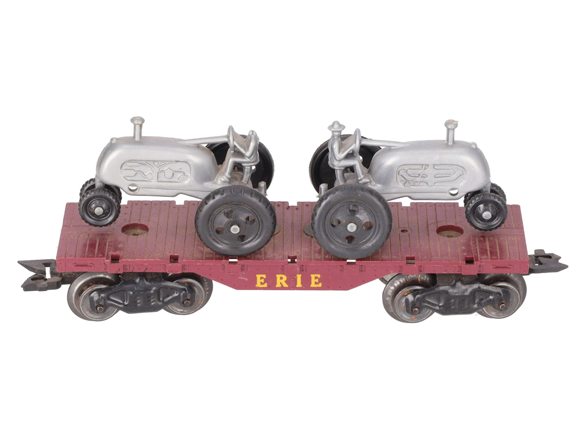 Marx Vintage O Gauge Erie Flatcar with Tractors VG