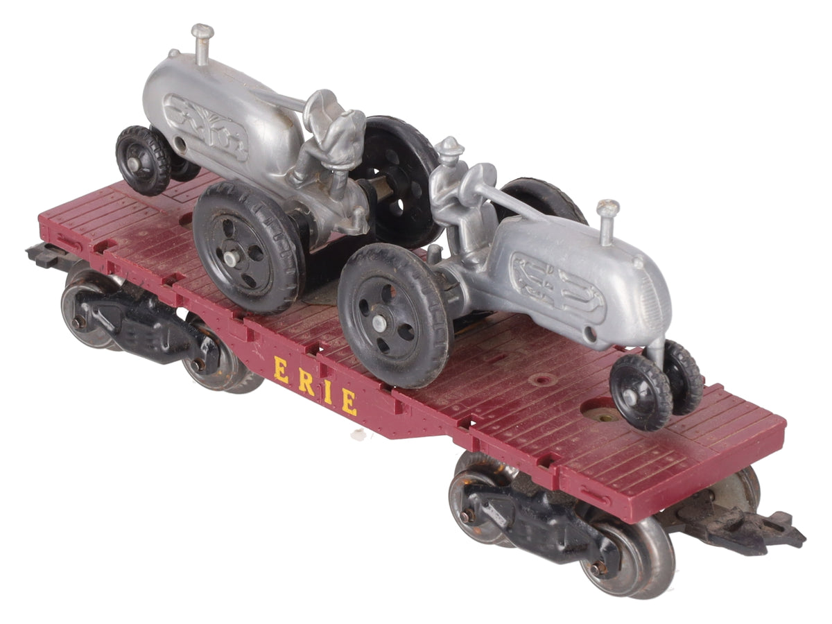 Marx Vintage O Gauge Erie Flatcar with Tractors VG