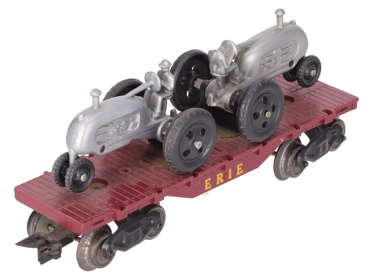 Marx Vintage O Gauge Erie Flatcar with Tractors VG
