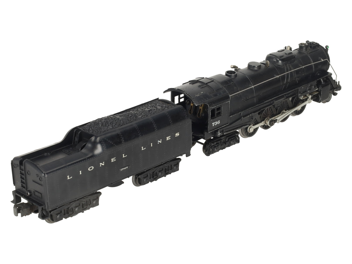 Lionel 736 Vintage O 2-8-4 Lionel Lines Diecast Steam Locomotive w/ 2046W Tender VG